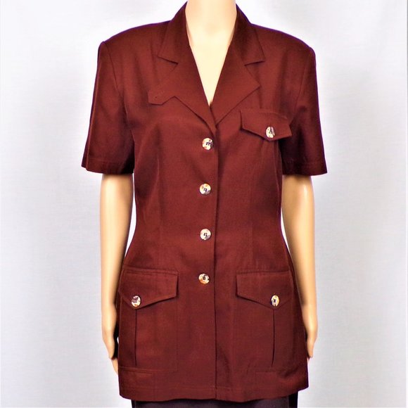 VICTORIA SOIE size 6 brown silk-blend short-sleeve tunic top dry clean or HW - Picture 1 of 14
